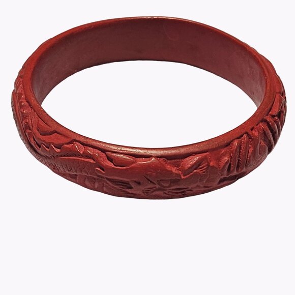 Vintage Chinese Dragon Red Cinnabar Carved Bangle Bracelet Fashion Jewelry Women - Picture 1 of 4